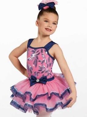 Weissman Pink and Navy Sparkle Tutu Dance Costume Size SC